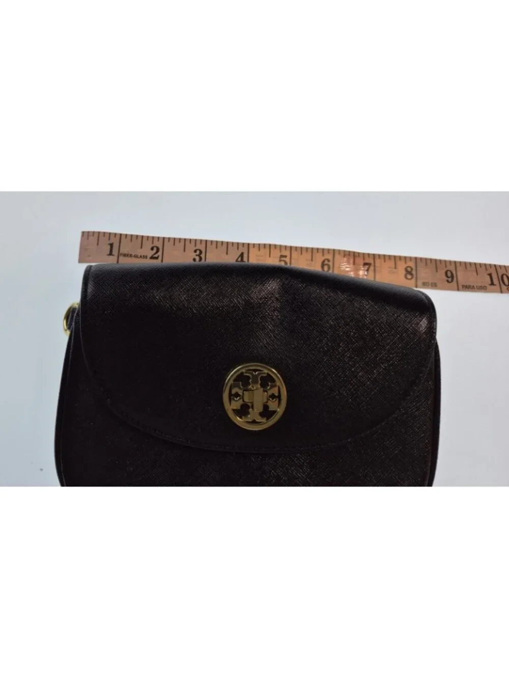 Tory Burch Robinson Round Black Saffiano Leather Crossbody Bag Gold Logo NWOT